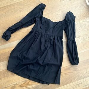 Reformation Black Cotton Baby Doll Dress, Square neckline